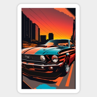 Mustang In The City Streets During Sunset - Artwork Sticker